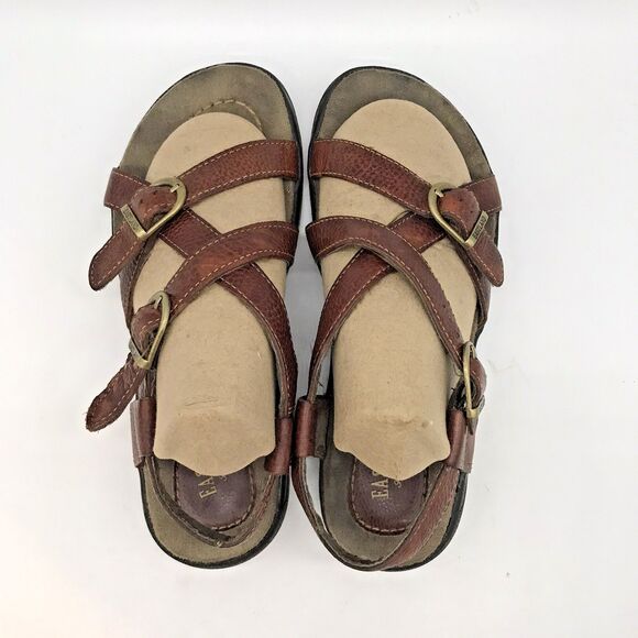 Eastland Brown Leather Ankle Strap Sandals Women's 7.5 Double Buckle Shoes - Picture 6 of 11